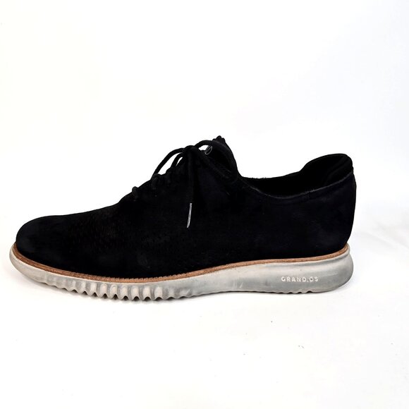 Cole Haan 2.ZeroGrand Suede Black Lined Laser Wingtip Oxford Shoes Men\'s SZ 11.5